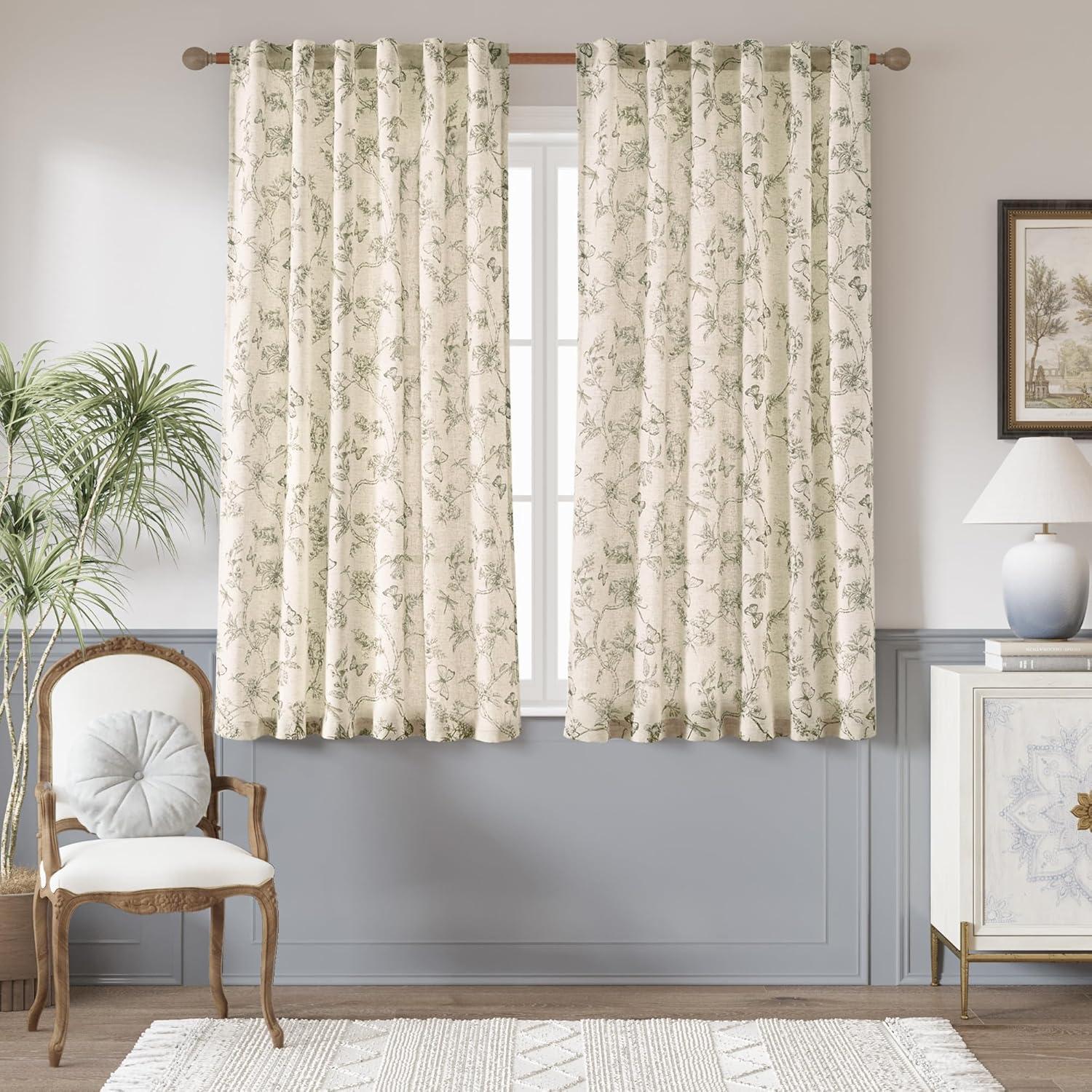 Floral Linen Blend French Country Curtains