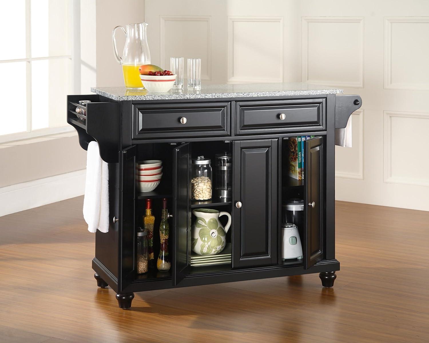 Cambridge Black Kitchen Island with Granite Top and Storage