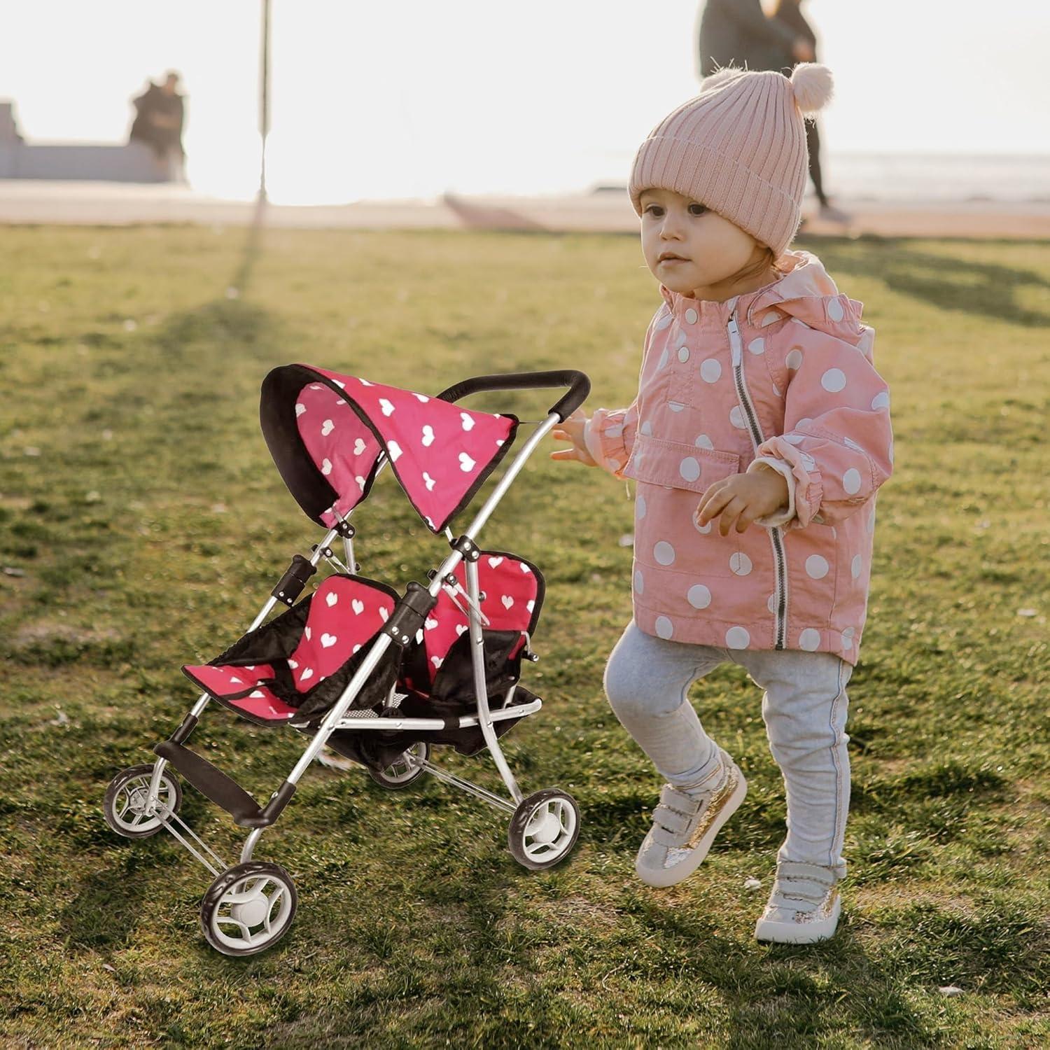 The New York Doll Collection My First Doll Heart Design Twin Stroller Pink
