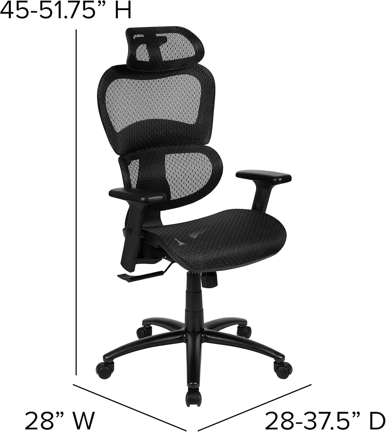 Flash Furniture Ergonomic Mesh Office Chair with 2-to-1 Synchro-Tilt, Adjustable Headrest, Lumbar Support, and Adjustable Pivot Arms