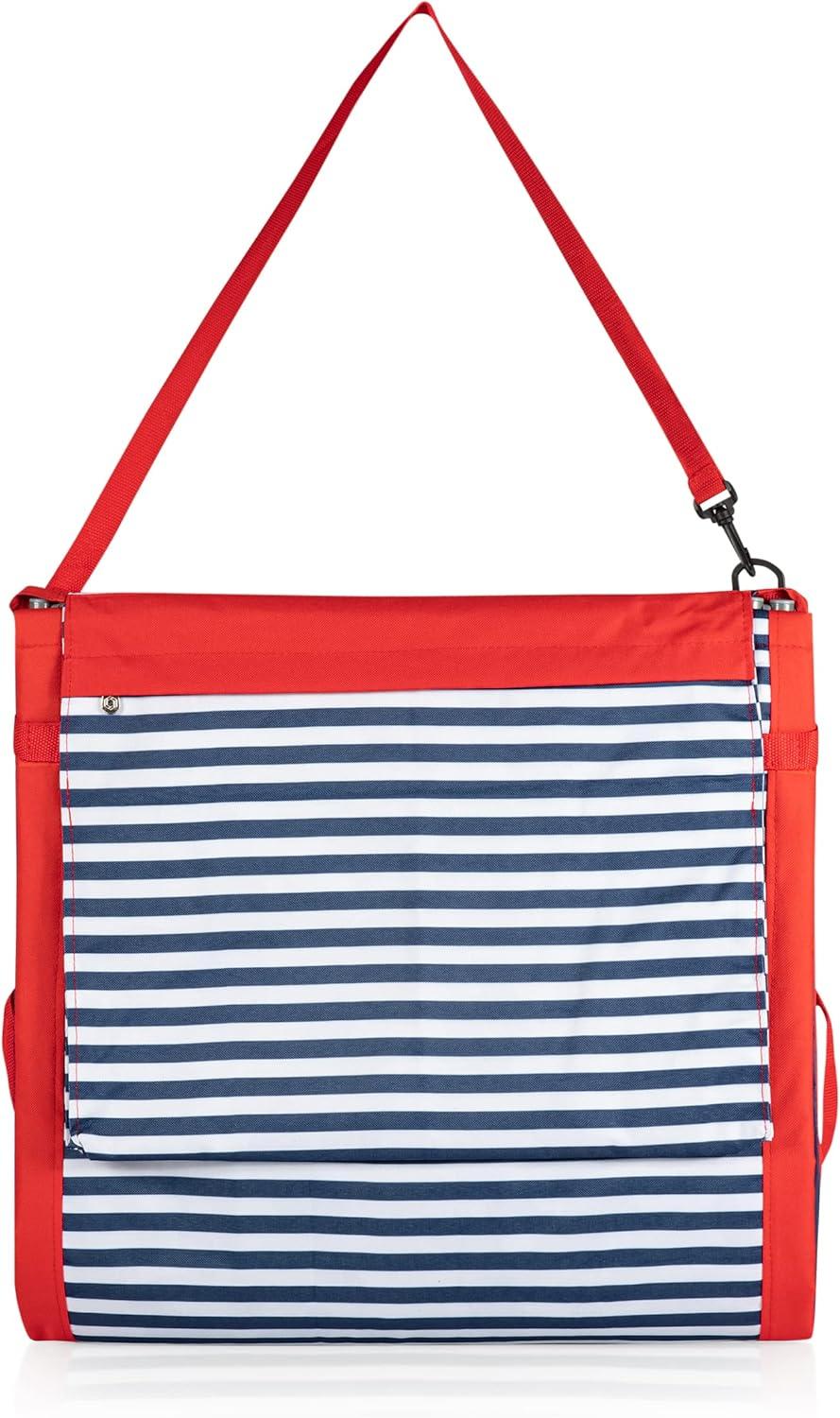PICNIC TIME Beachcomber Portable Beach Mat - Soft Beach Lounger - Backpack Beach Chair & Tote, (Blue Pinstripe)