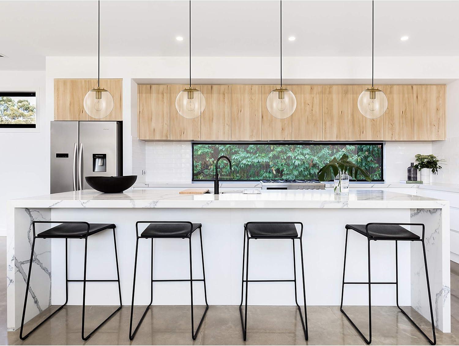 Linea di Liara Sferra Modern Large Glass Pendant Light Kitchen Island Brass Pendant Lighting Smoked Glass Globe Pendant Light Mid Century Hanging Light Fixture, LED Bulb Included, UL Listed