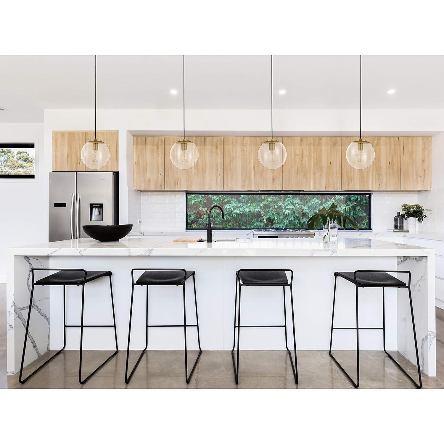 Linea di Liara Sferra Modern Large Glass Pendant Light Kitchen Island Brass Pendant Lighting Smoked Glass Globe Pendant Light Mid Century Hanging Light Fixture, LED Bulb Included, UL Listed