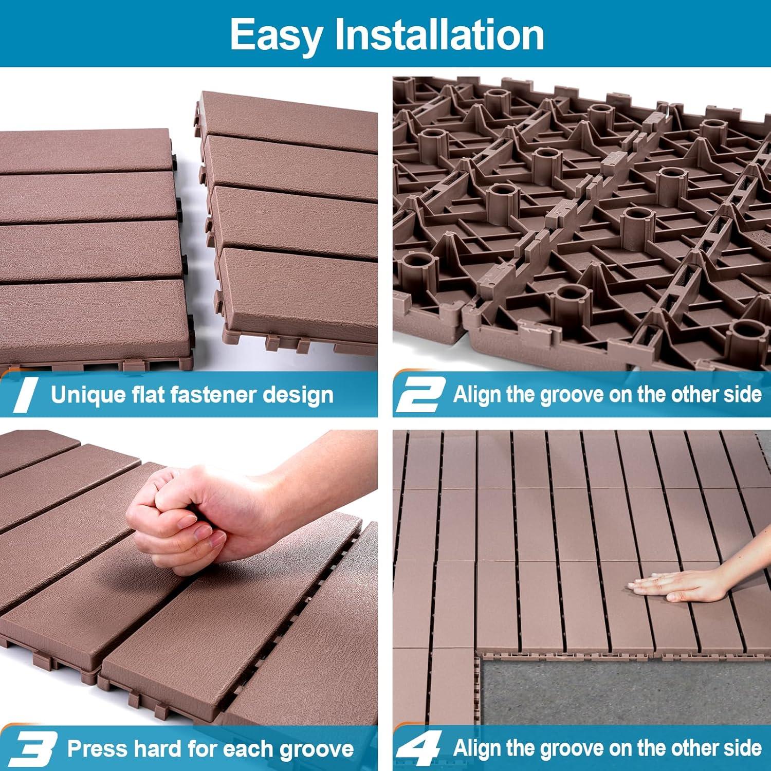 Spurtar Plastic Interlocking Deck Tiles 9 Pack (11.3"x11.3"), Decking Tiles Outdoor Waterproof for All Weather Use - Suitable for Patio Garden Poolside Front/Back Yard Porch Pool Balcony Backyard Grey