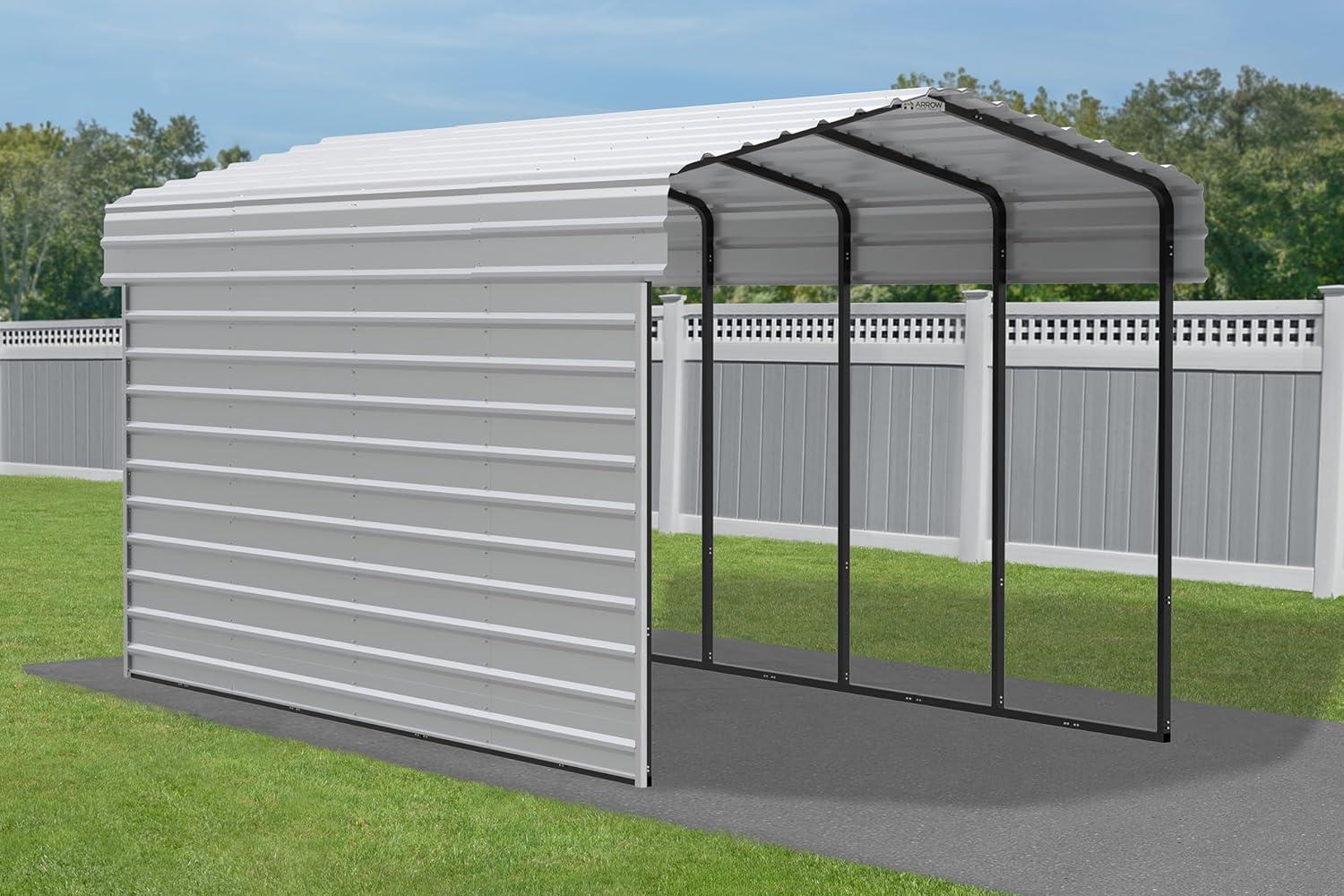 Arrow Arrow Steel Carport with 1 Side Wall Kit, 10x20x09