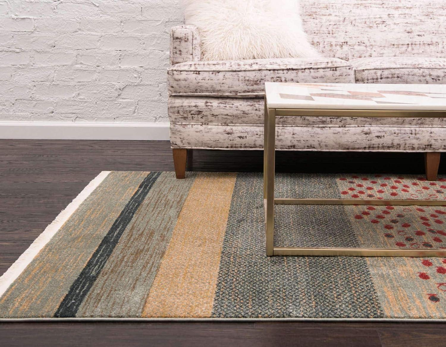 Blue and Beige Striped Synthetic 5' x 8' Area Rug