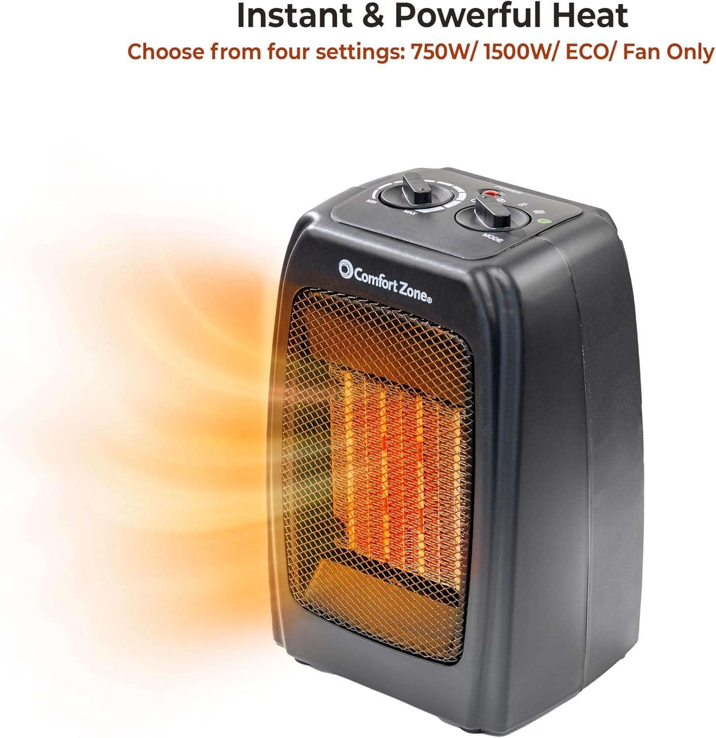 Energy Save 1500-Watt Electric Ceramic Space Heater with Thermostat and Fan