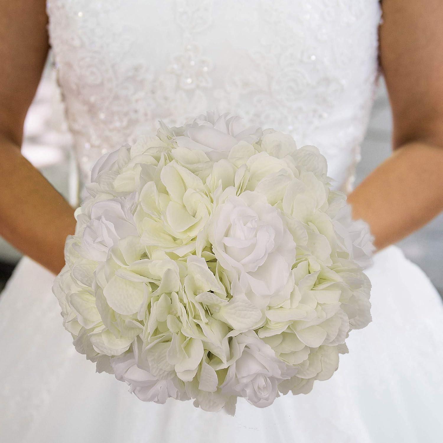 White Silk Hydrangea Artificial Flower Arrangement for Outdoor Tabletop Centerpiece