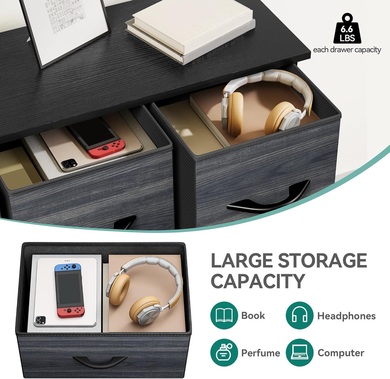 SYTHERS Dresser for Bedroom with 9 Drawers, Fabric Dresser Storage Organizer Unit with Fabric Bins, Fabric Dresser for Living Room, Closet, Hallway, Dark Gray