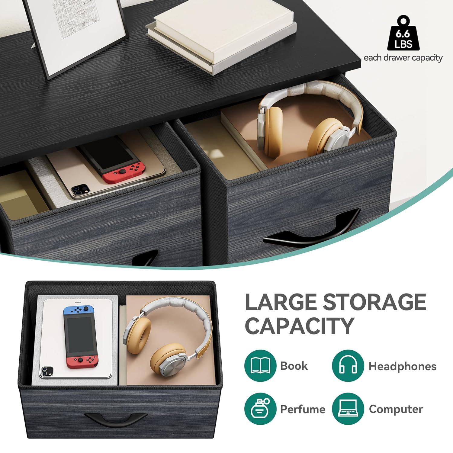 SYTHERS Dresser for Bedroom with 9 Drawers, Fabric Dresser Storage Organizer Unit with Fabric Bins, Fabric Dresser for Living Room, Closet, Hallway, Dark Gray