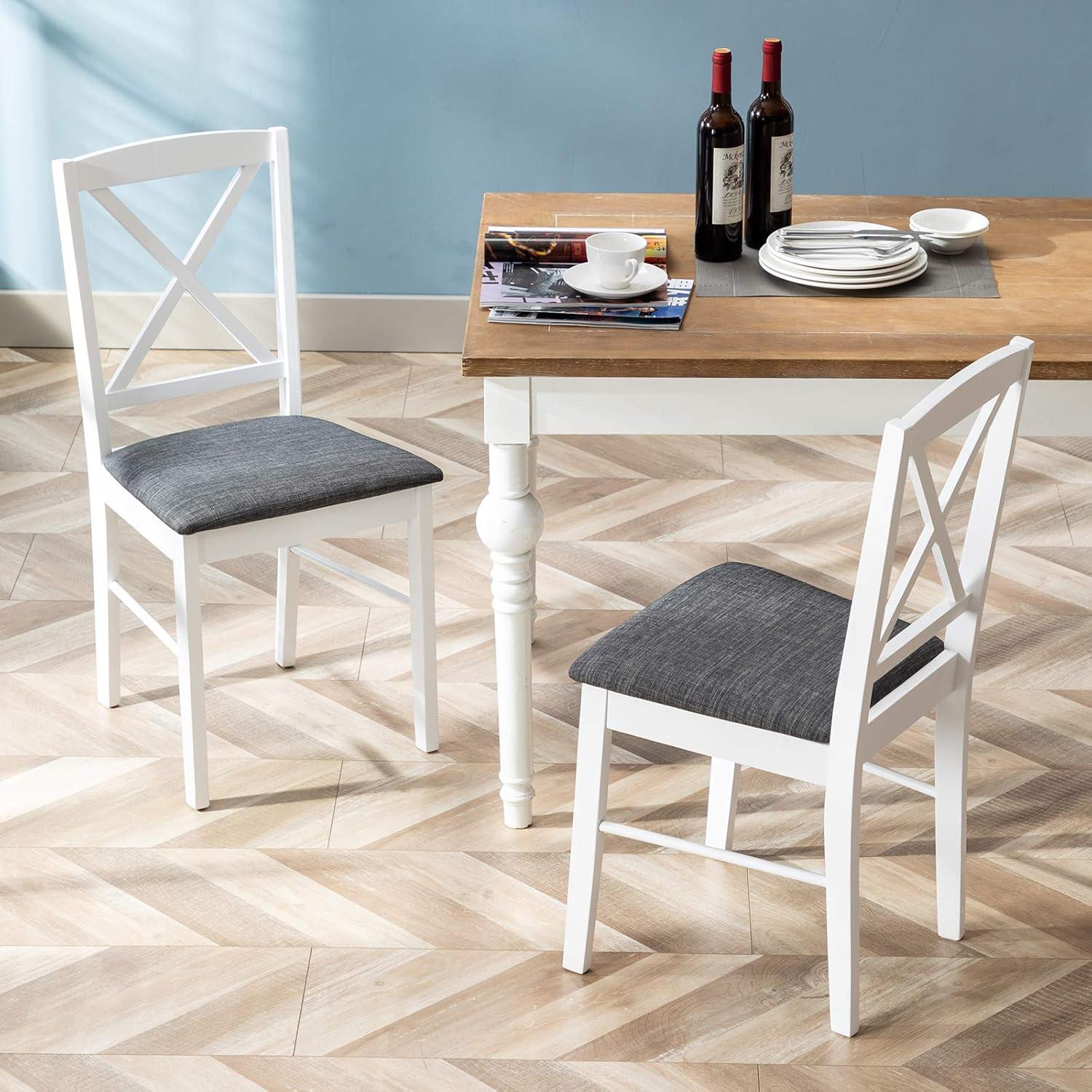 Duhome Set of 2 Dining Chairs with Solid Wood Linen Upholstered Armless Cross back for Dining Room Kitchen White 2 Pack