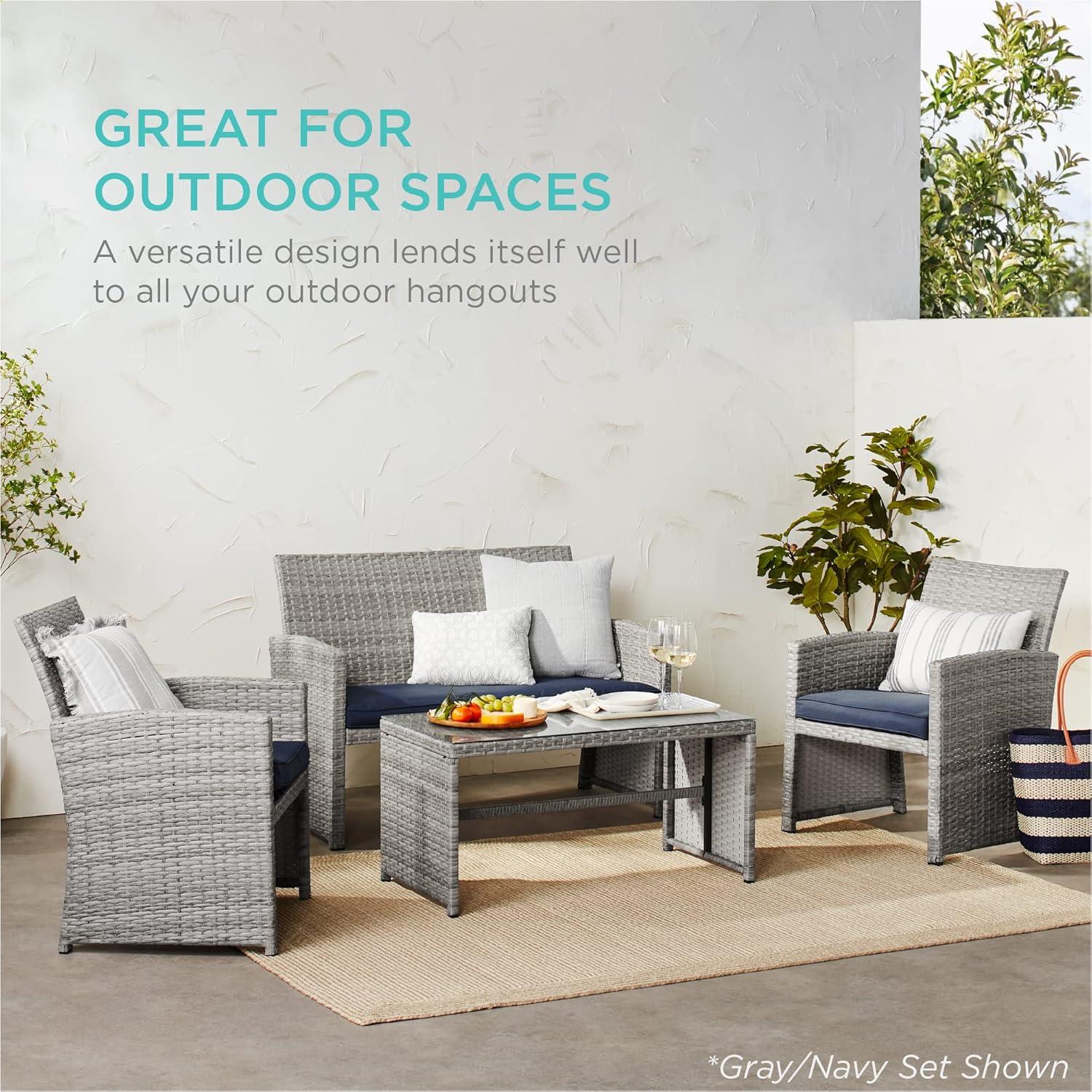 Best Choice Products 4-Piece Outdoor Wicker Patio Conversation Furniture Set w/ Table, Cushions