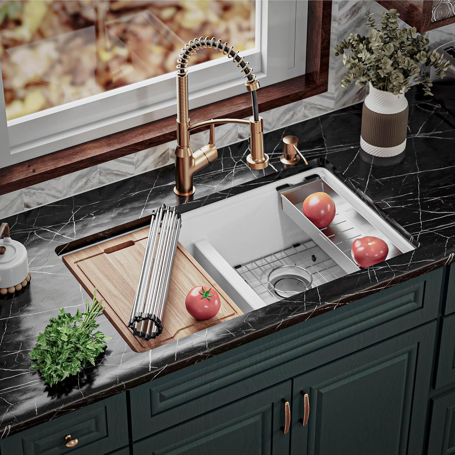 Quartz Undermount Sinks 32.5'' L Undermount Double Bowl Kitchen Sink