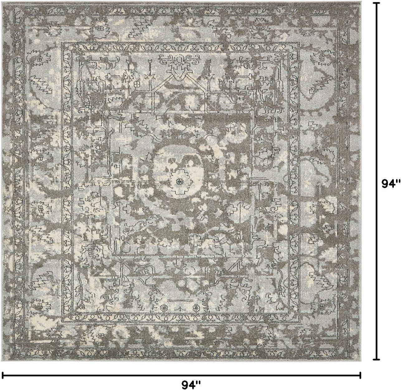 Unique Loom Vintage La Jolla 8 x 8 (ft) Loomed Polypropylene Gray/Silver Square Indoor Border Vintage Area rug