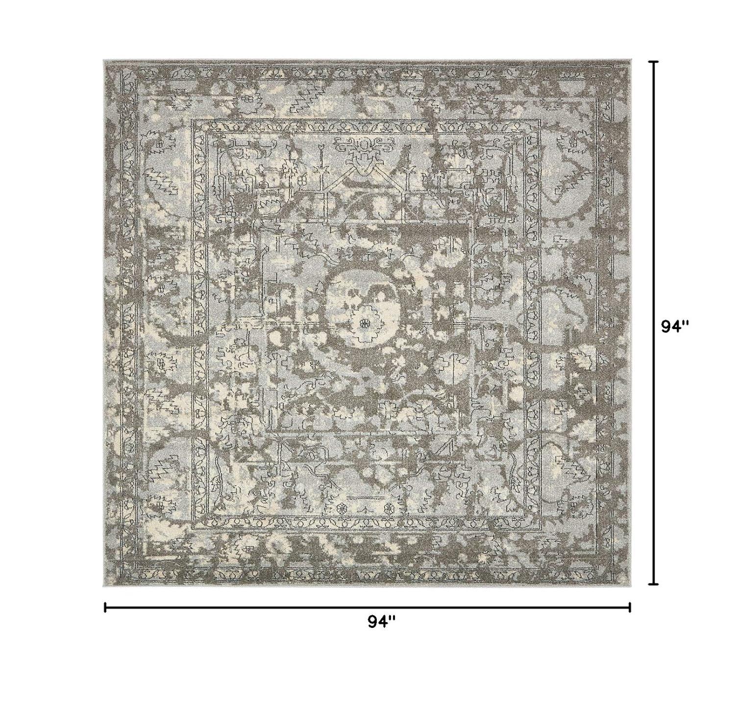 Unique Loom La Jolla Collection Contemporary, Abstract, Vintage, Border Area Rug, 8 ft x 8 ft, Gray/Silver
