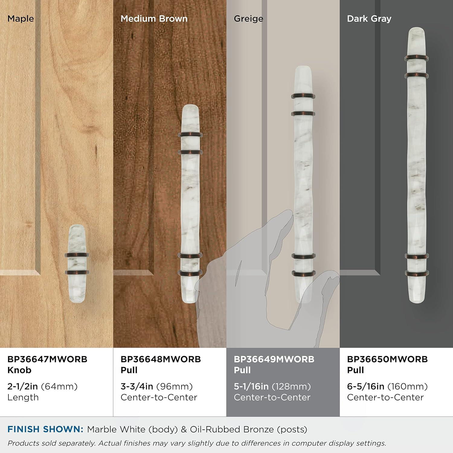 Amerock | Cabinet Pull | Marble White/Oil-Rubbed Bronze | 5-1/16 inch (128 mm) Center to Center | Carrione | 1 Pack | Drawer Pull | Drawer Handle | Cabinet Hardware
