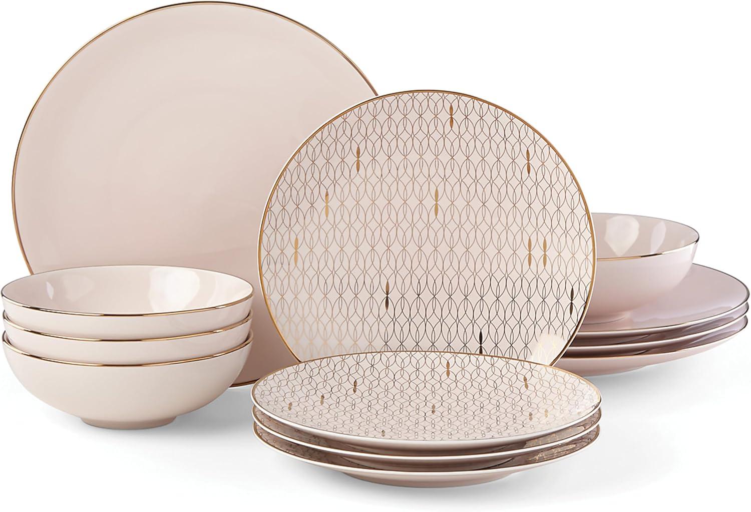 Blush and Gold 12-Piece Porcelain Dinnerware Set