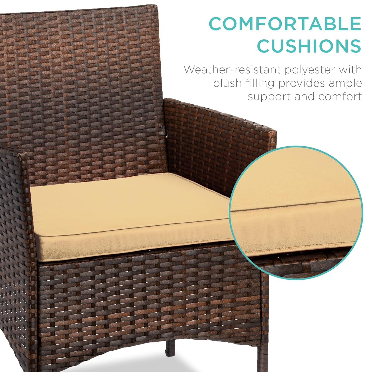 Best Choice Products 3-Piece Outdoor Wicker Conversation Patio Bistro Set, w/ 2 Chairs, Table - Brown/Tan