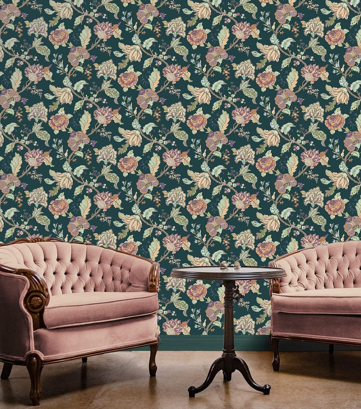 NextWall  Kianna Jacobean Peel and Stick Wallpaper 20.5 in. W x 18 ft. L - Victorian Jade