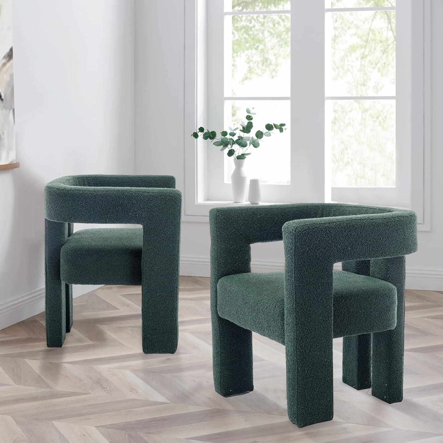 Emerald Green Velvet Upholstered Dining Chairs with Wood Legs, Set of 2