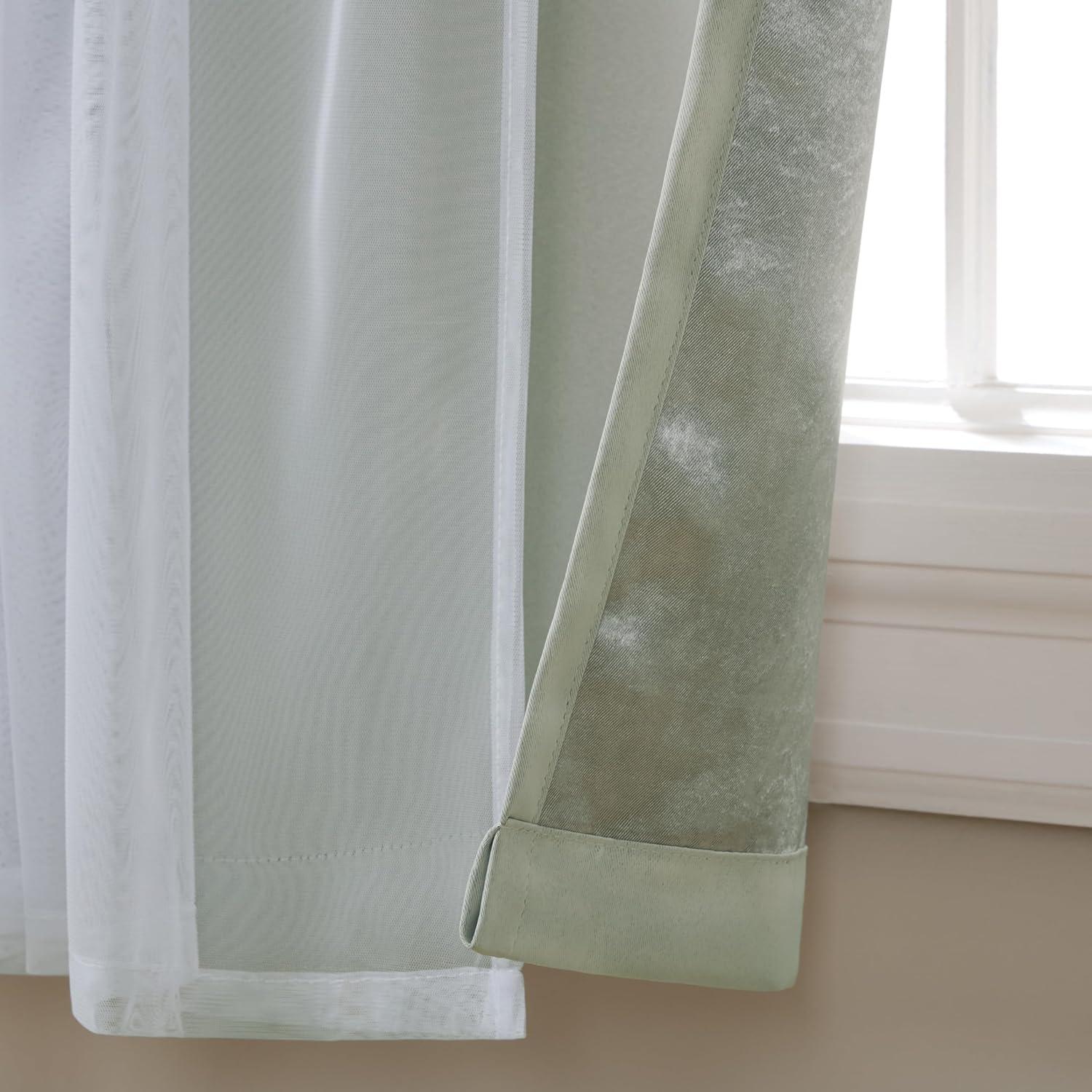 Soft Grey Double Layer Blackout and Sheer Grommet Curtains