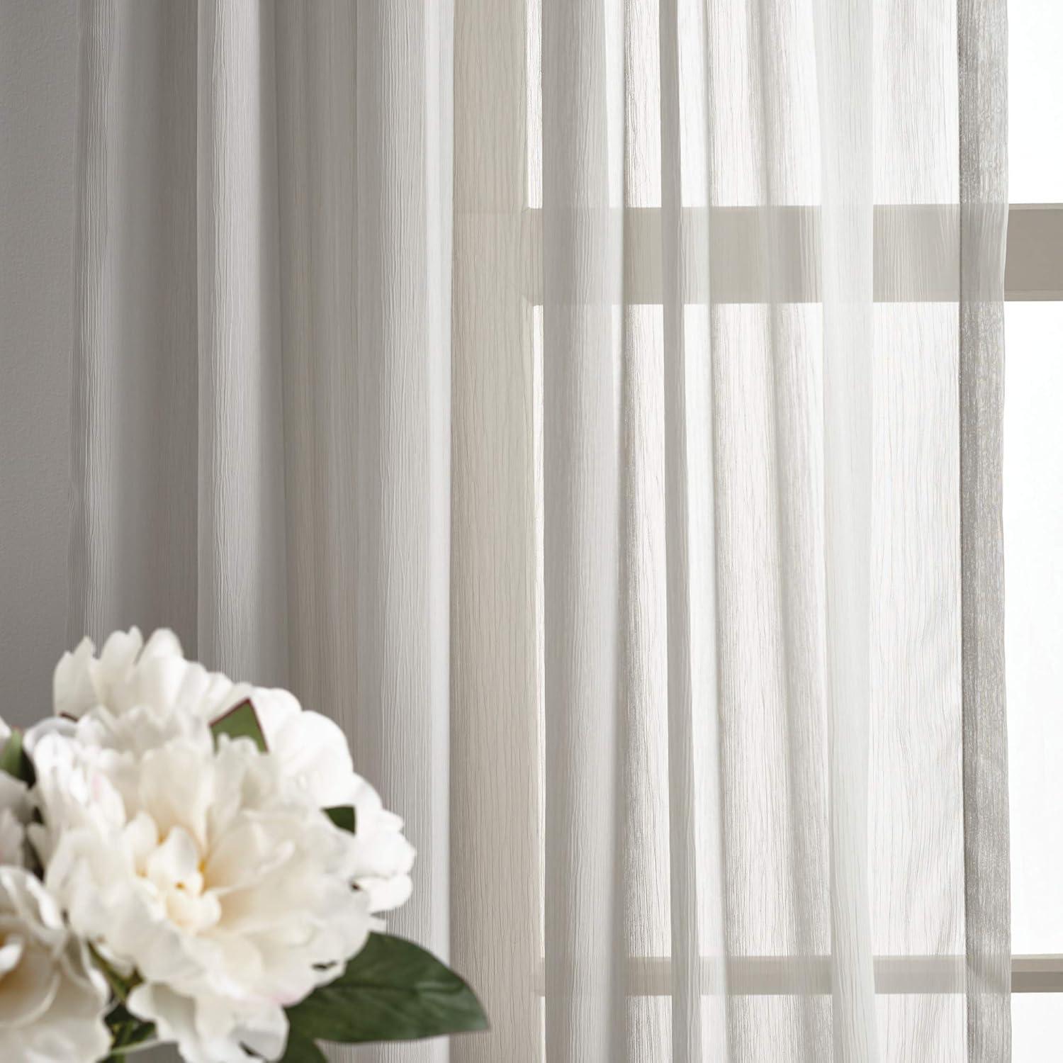 Martha Stewart Glacier Sheer Polyester Poletop Curtain Panel Pair, Silver, 50"x84", Adult