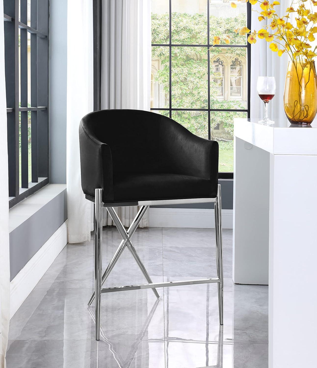 Meridian Furniture Xavier Black Velvet Counter Stool with Chrome Metal Legs