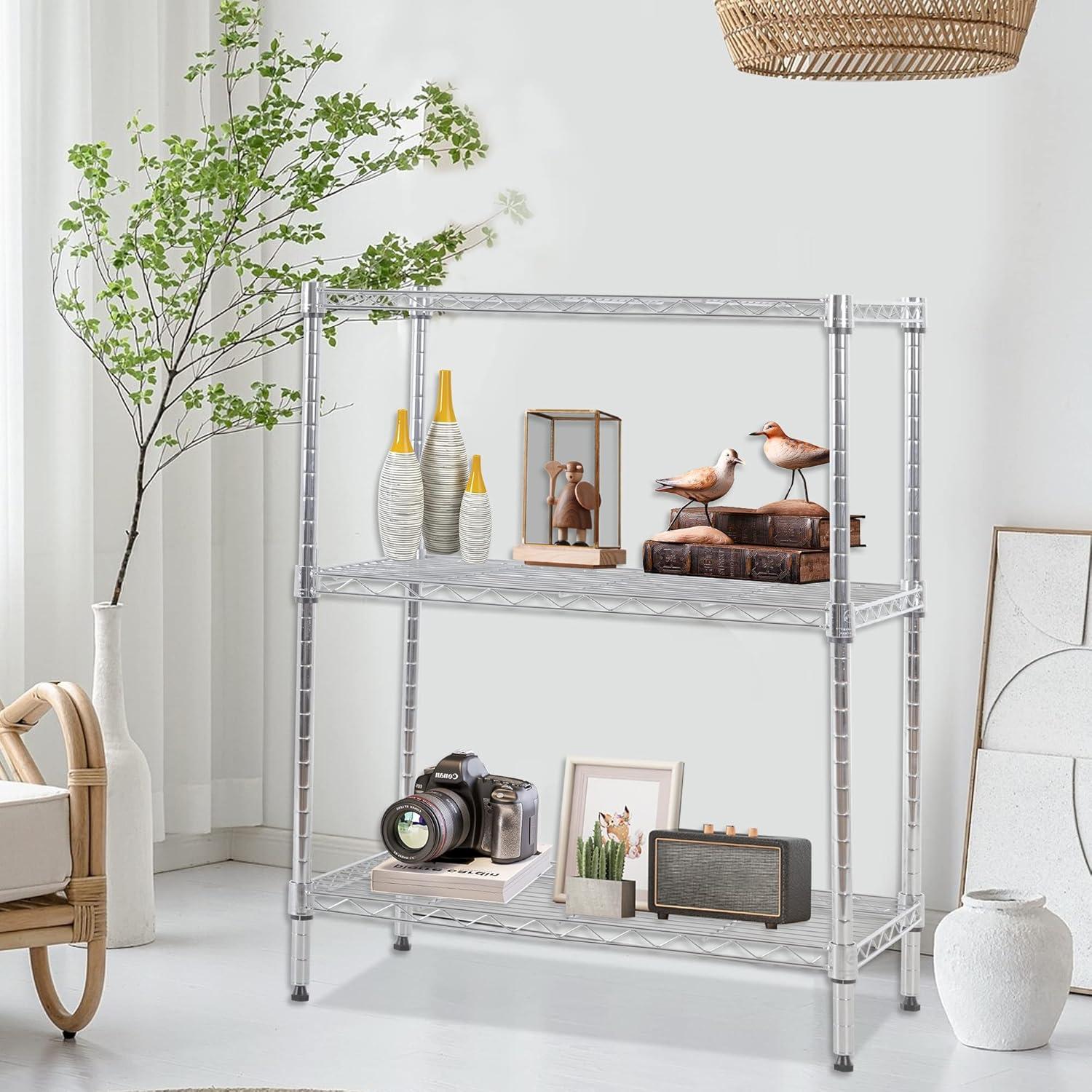 Killeryuki Chrome Storage Shelves, 4-Tier Wire Shelving with Wheels Adjustable Storage Shelves 500lbs Capacity Metal Shelf 36L x 14W x 62H for Office Garage Kitchen Basement Bedroom
