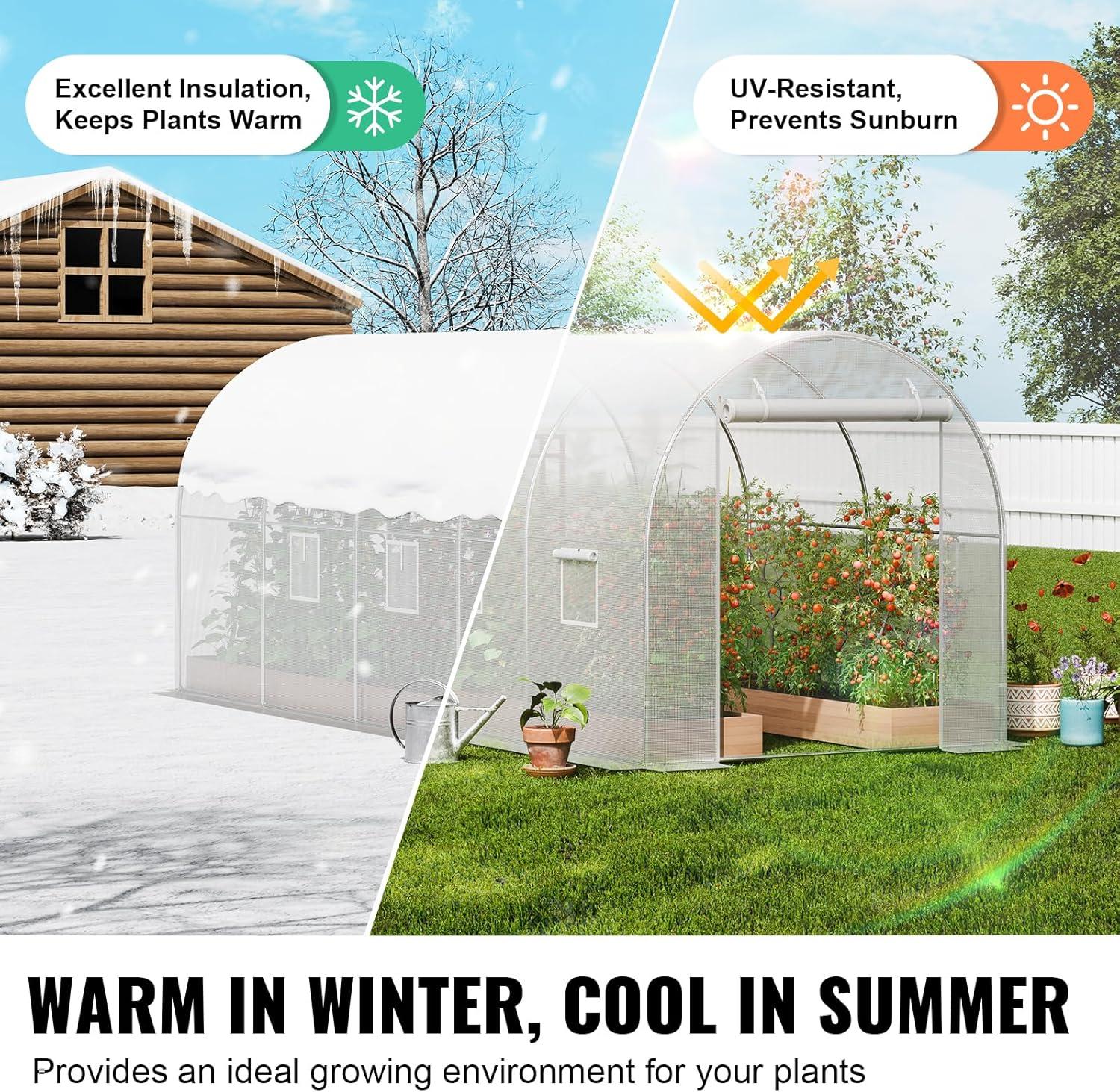 VEVOR Walk-in Tunnel Greenhouse Galvanized Frame PE Cover
