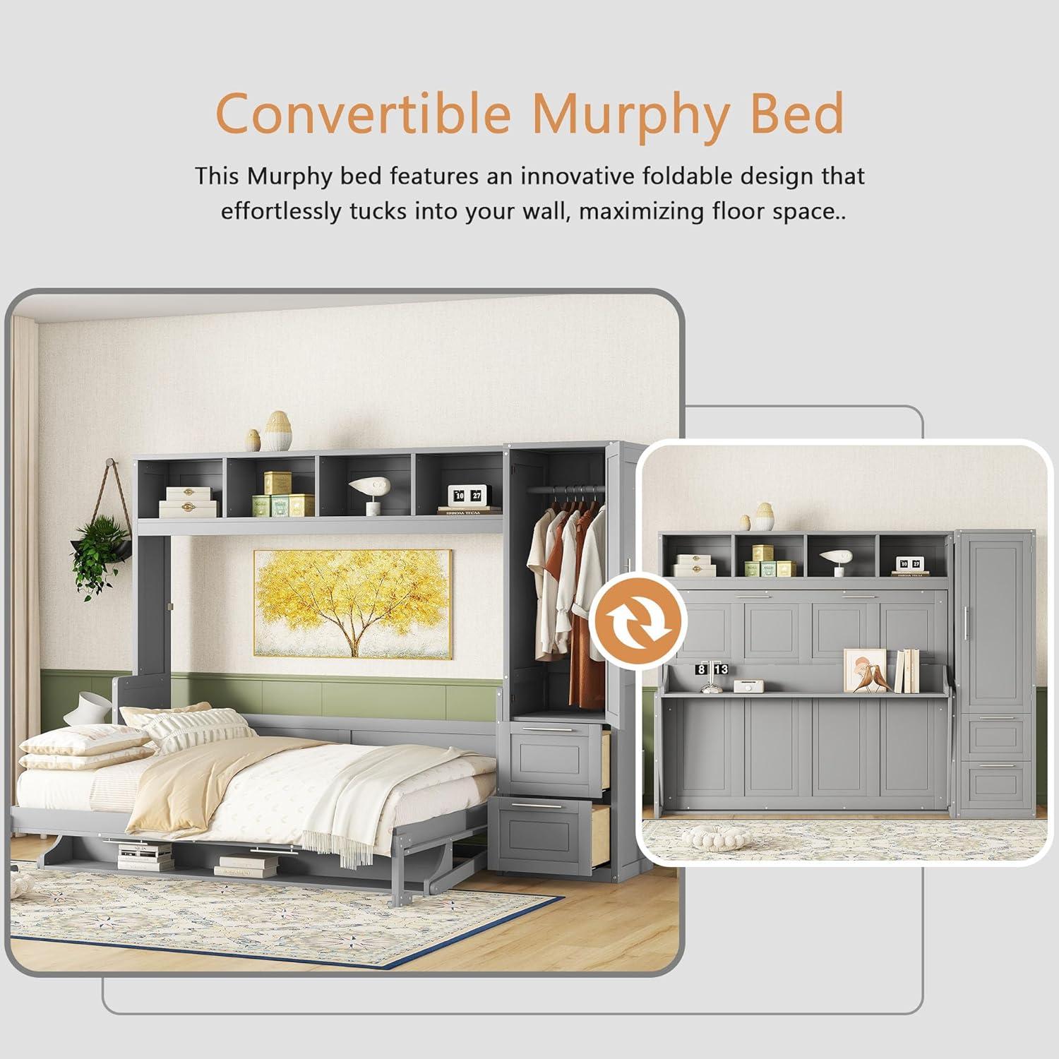Galibens Murphy Bed Wall Bed With Closet And Drawers