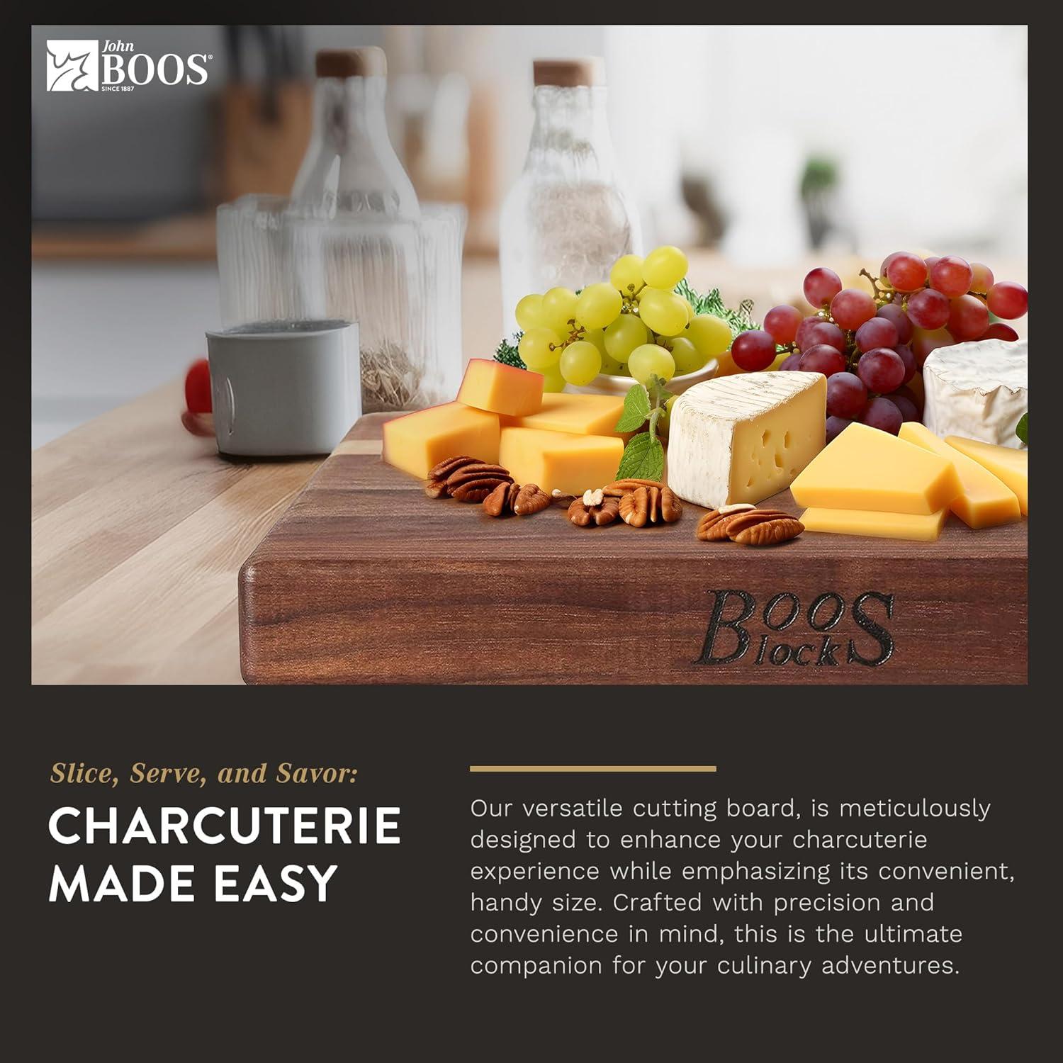 John Boos Gift 1.5" Edge Grain Walnut 12" Square Cutting Board with Wood Feet