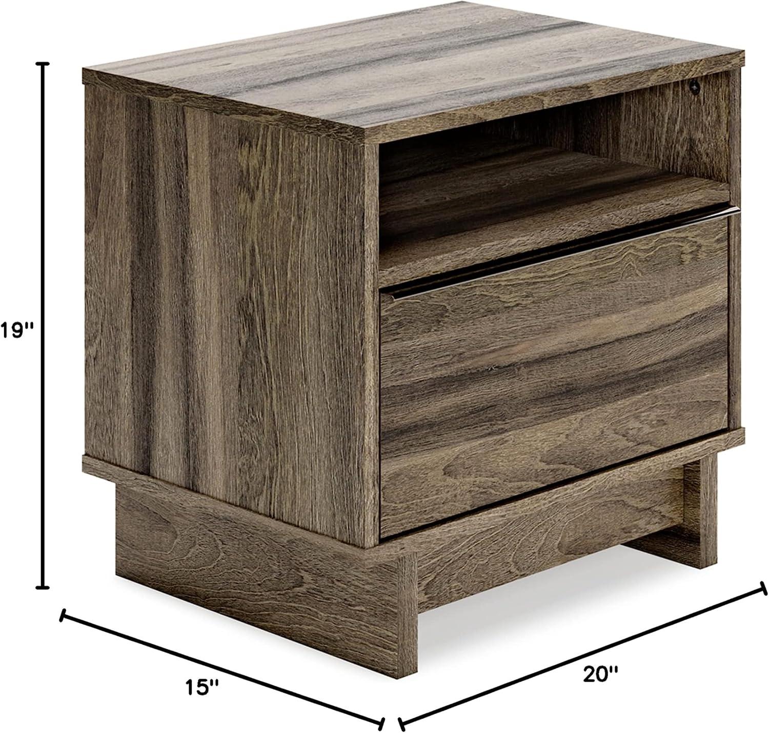 Weathered Brown 1-Drawer Nightstand with Open Shelf