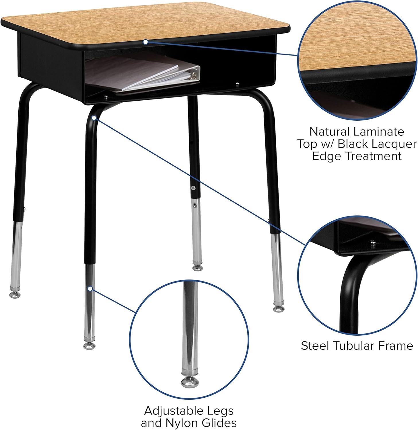 Flash Furniture Goddard Height-Adjustable Open Front Student Desk with Metal Book Box