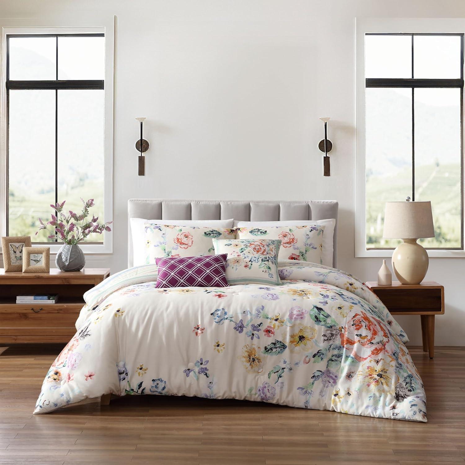 BeBeJan Bebejan Floral Garden on Mocha 100% Cotton 5-Piece Reversible Comforter Set
