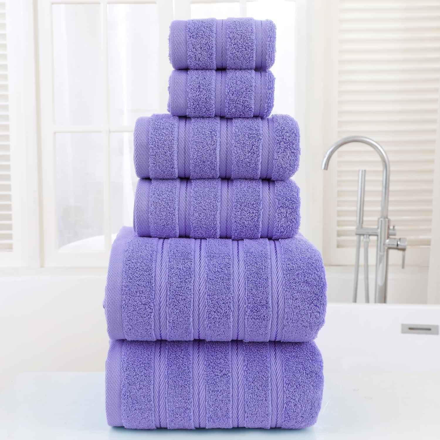 American Soft Linen 6 Piece Towel Set, 100% Cotton Bath Towels for Bathroom, Lilac