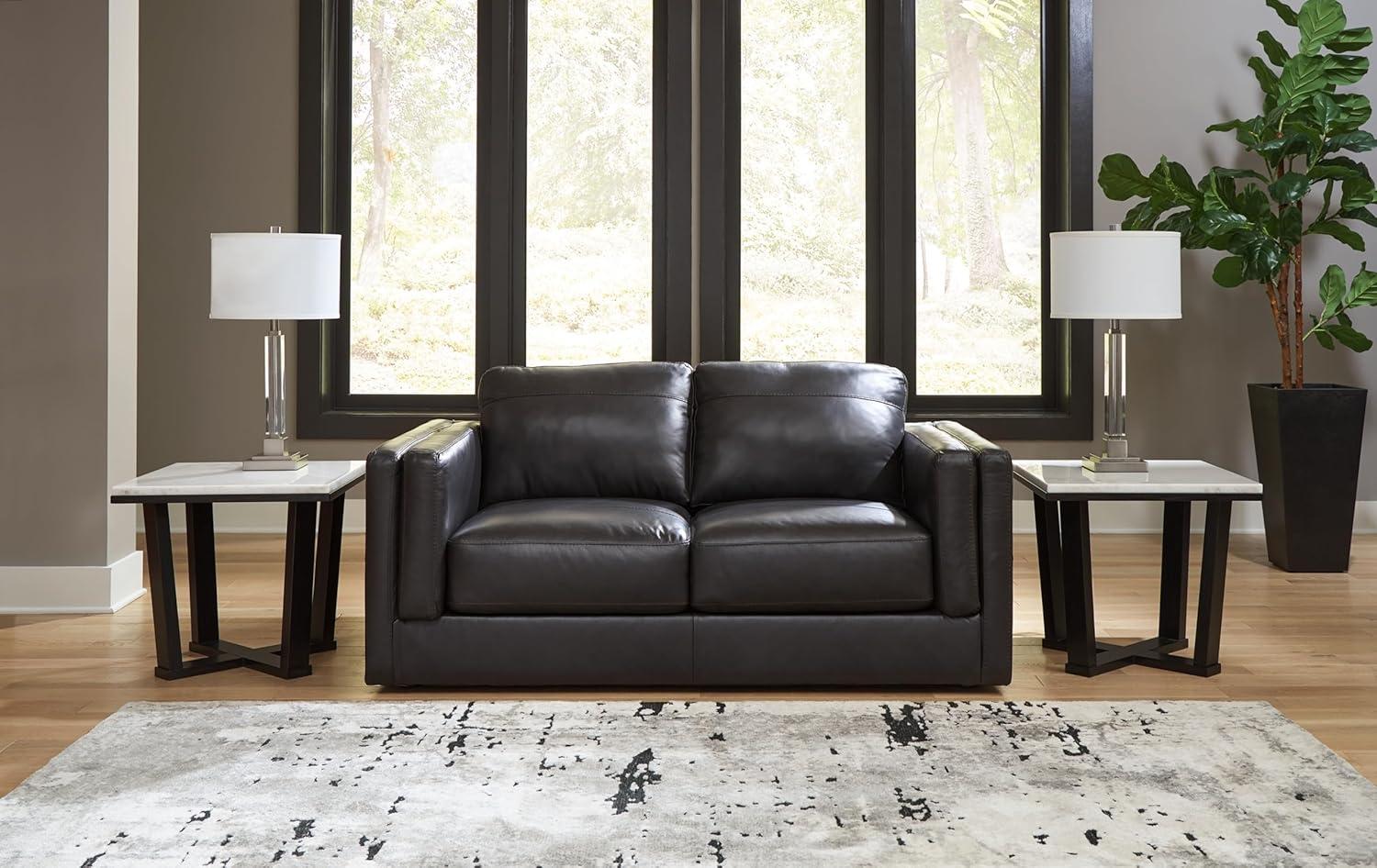 Amiata Black Faux Leather Pillow-top Arm Loveseat