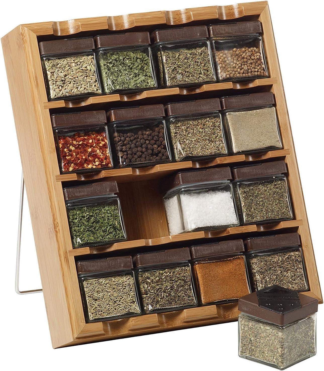 Kamenstein 16-Cube Bamboo Spice Rack with Glass Jars