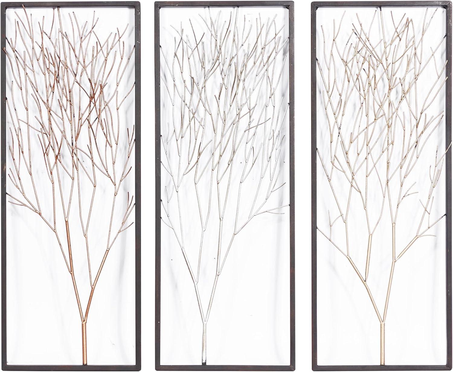 Set of 3 Metallic Winter Tree Iron Wall Sculptures