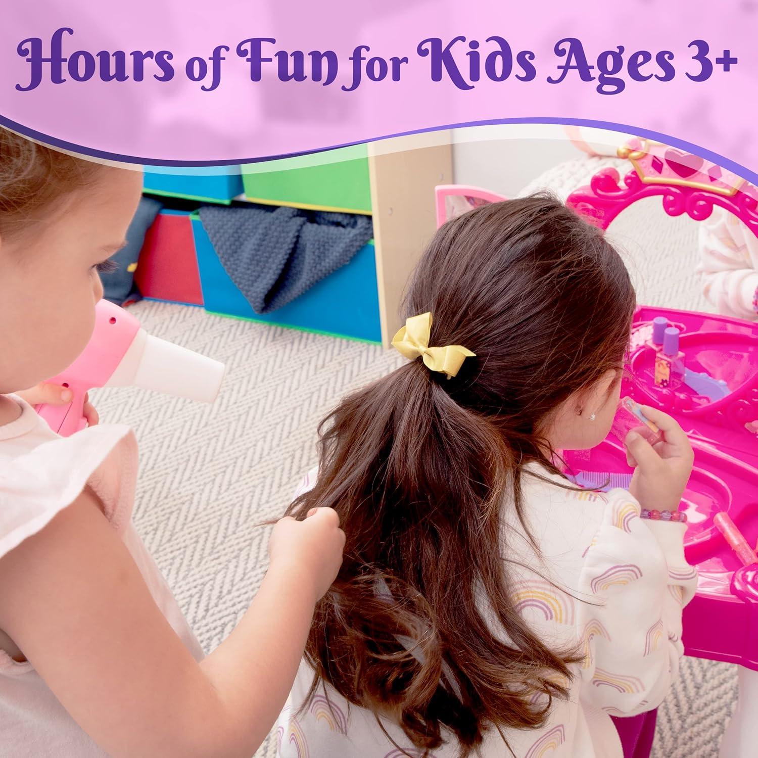 PREXTEX Kids Makeup Table with Mirror and Chair Princess Play Set, with Light and Sound Effects