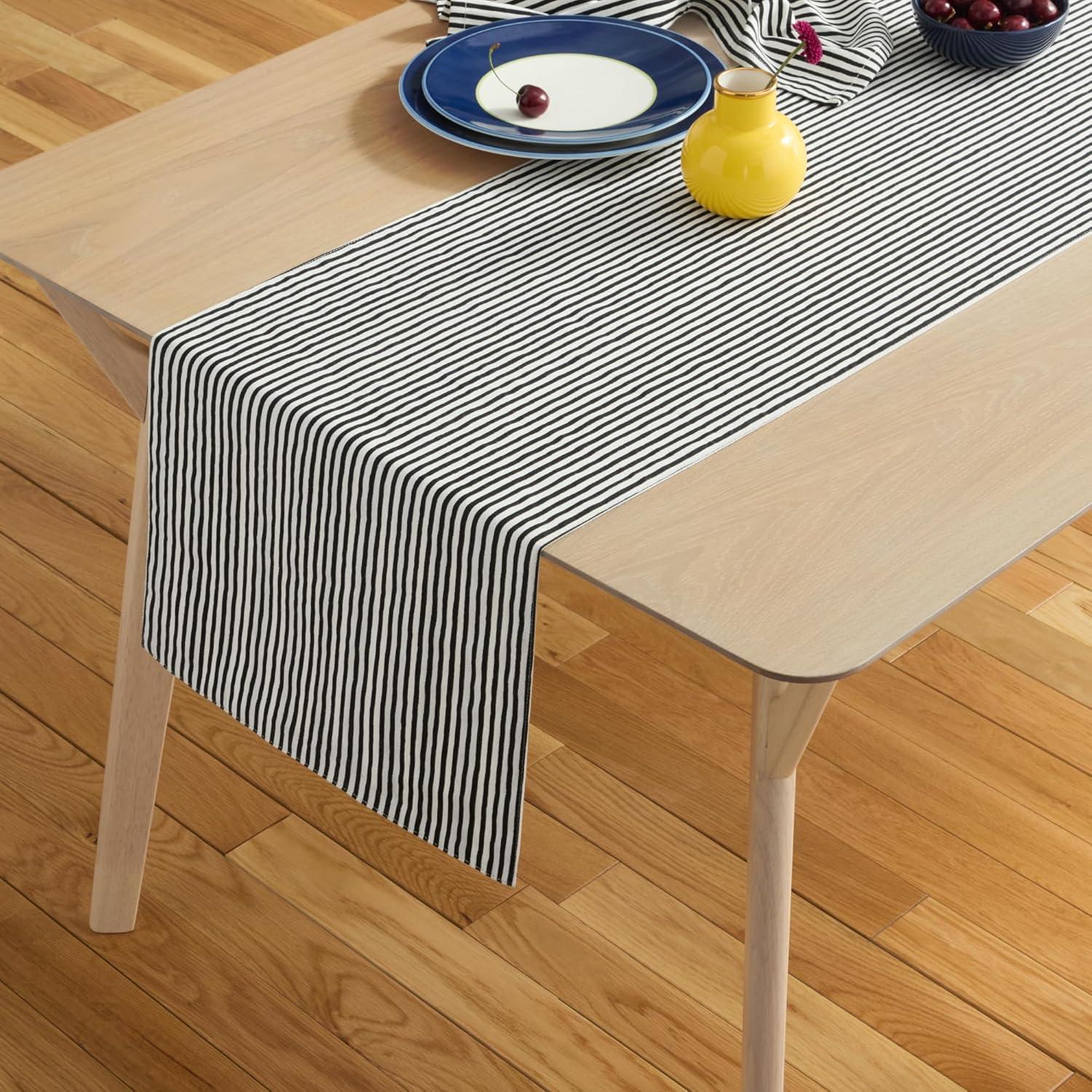 kate spade new york KATE SPADE NEW YORK Hand Painted Shirting Stripe Table Runner 15"x72" Silver/White