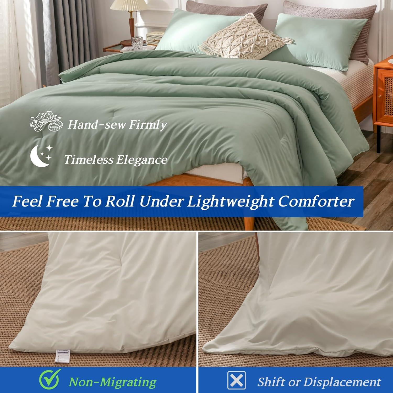 SPRINDAY Queen Comforter Set For Adult, 3 Piece Sage Green Comforter Sets & Bedding For All Season