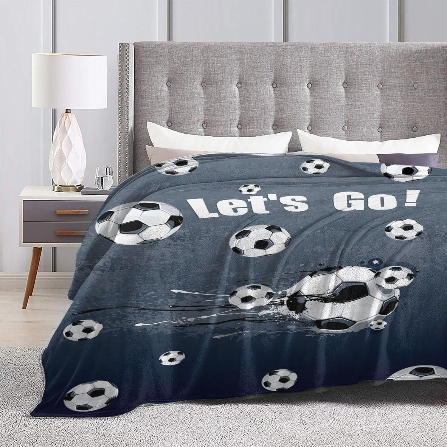 Soccer Blanket Soccer Ball Decor Throw Blanket Football Blanket Gifts for Girls Boys Soccer Lover Winter Bedding Super Warm Soft Plush Lightweight Fleece Flannel Blanket for Kids Men Women 50"X40"