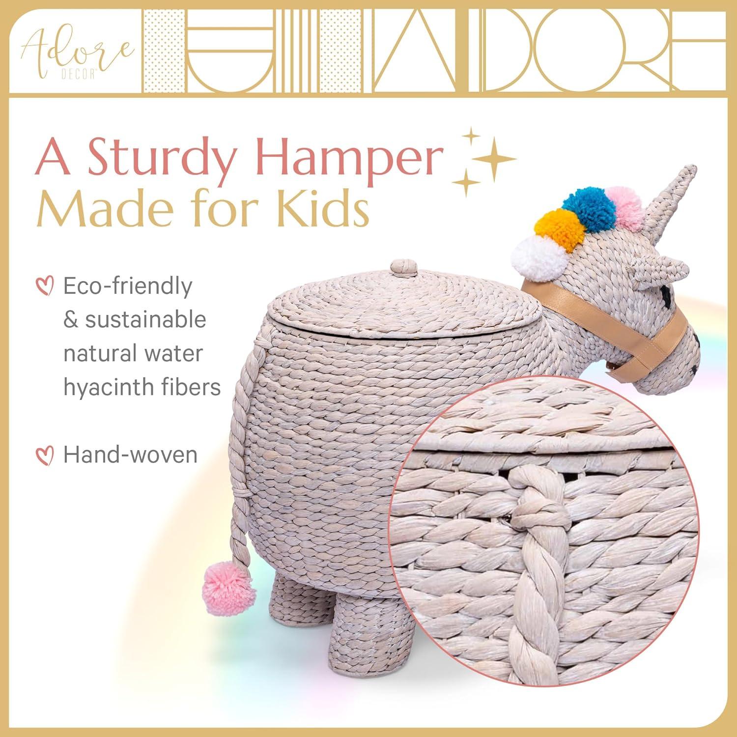 Adore Decor Unicorn Laundry Hamper, Child & Pet Safe Toy Basket or Baby Shower Gift, Light Gray