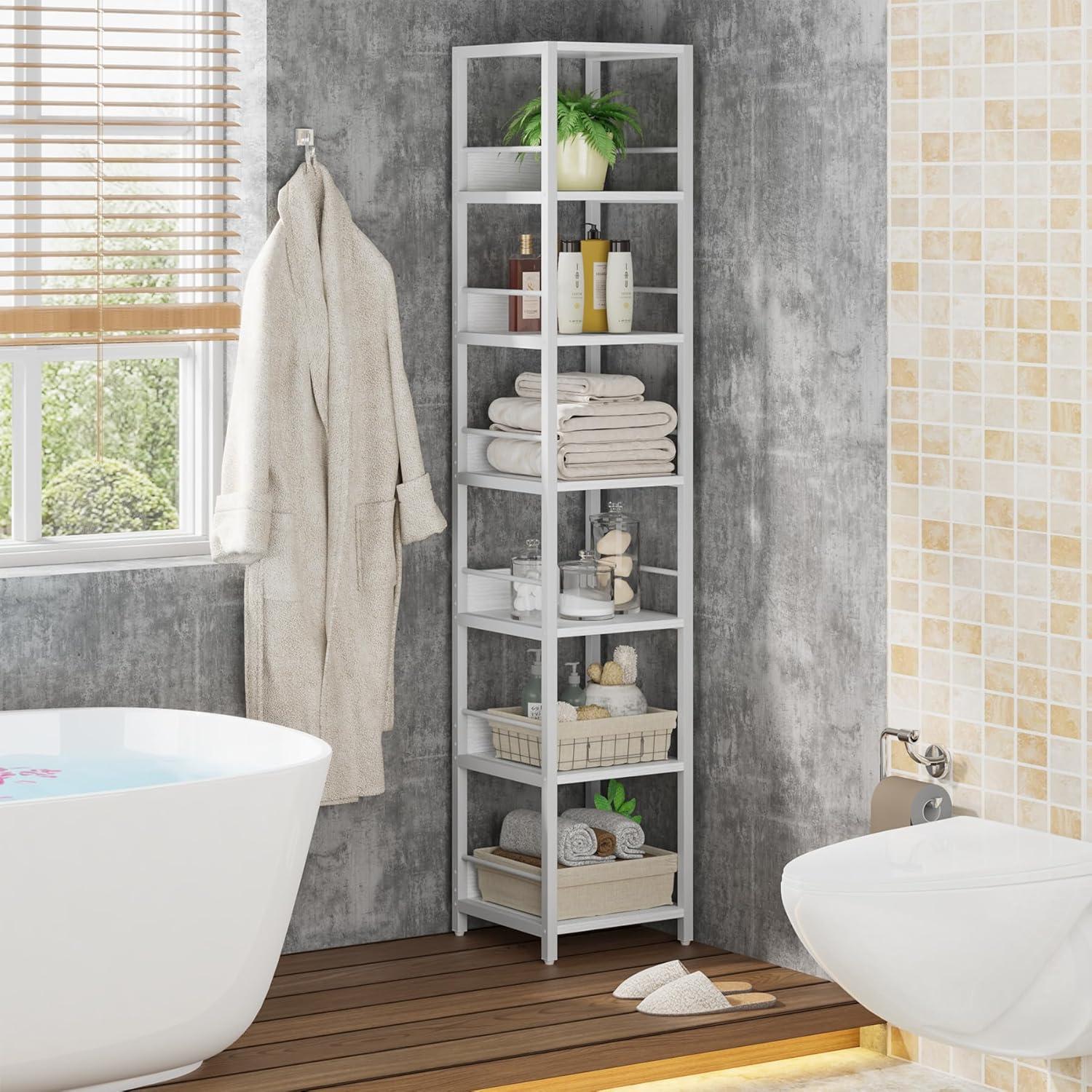 75 Inch Tall Narrow Corner Shelves, 6-Tier Etagere Shelve Storage Rack Bookshelves for Home Office White