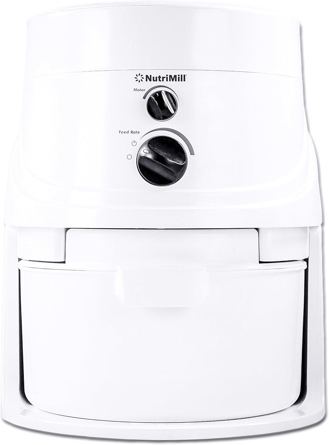 NutriMill Classic White Electric Grain Mill with Stainless Steel Milling Heads