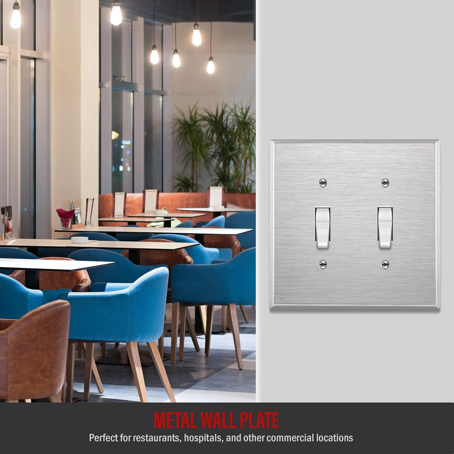 ENERLITES Toggle Light Switch Metal Midway Wall Plate, Corrosion Resistant, Mid-Size 2-Gang, UL Listed, 7712M, 430 Stainless Steel, Silver