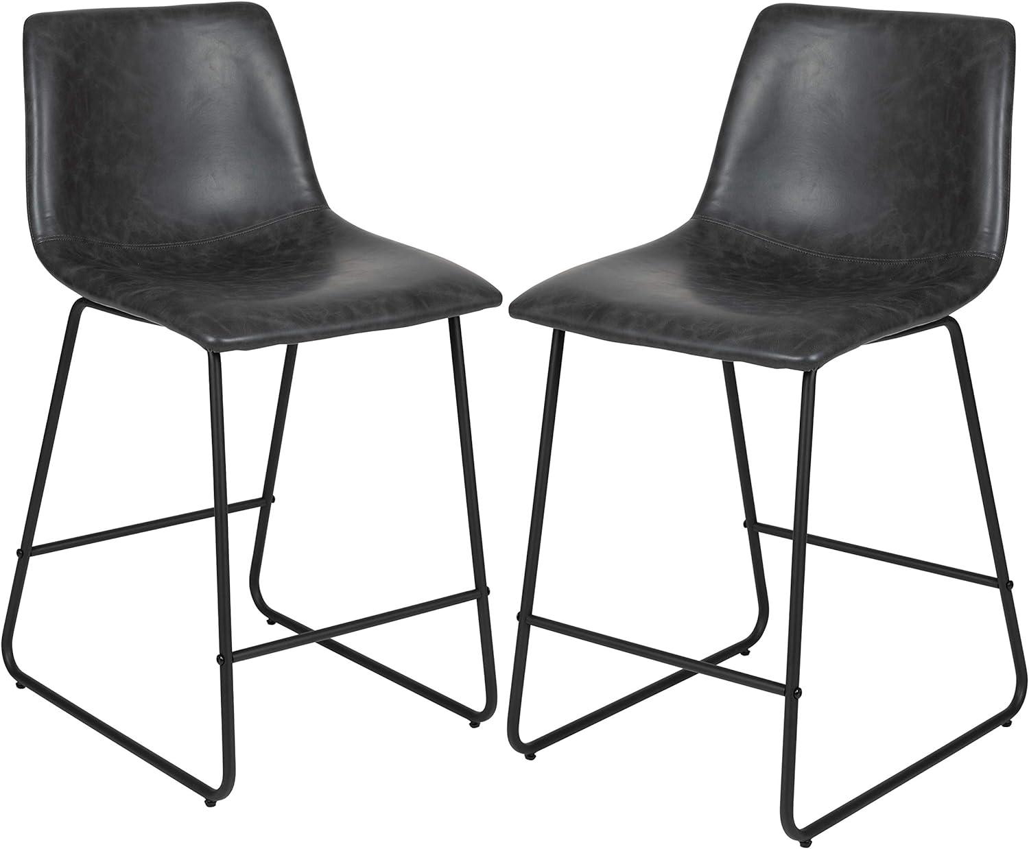 Adjustable Gray LeatherSoft 24" Counter Height Barstools, Set of 2