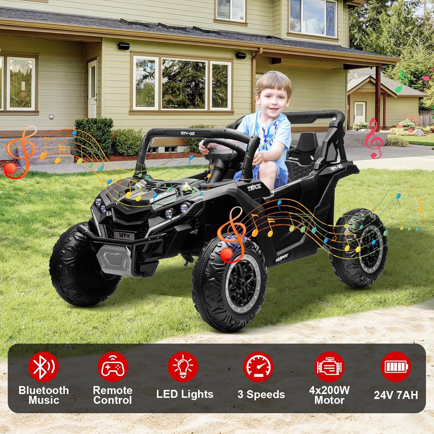 24V 4WD Powered Electric Off-Road UTV with Larger Seat , Remote Control,  3 Speeds，Halloween, Christmas gifts