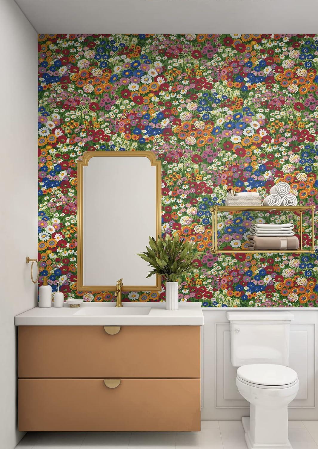 NextWall Floral Meadow Peel and Stick Wallpaper: Self-Adhesive Vinyl, Botanical Pattern, Smooth Finish, 30.75 Sq Ft Coverage