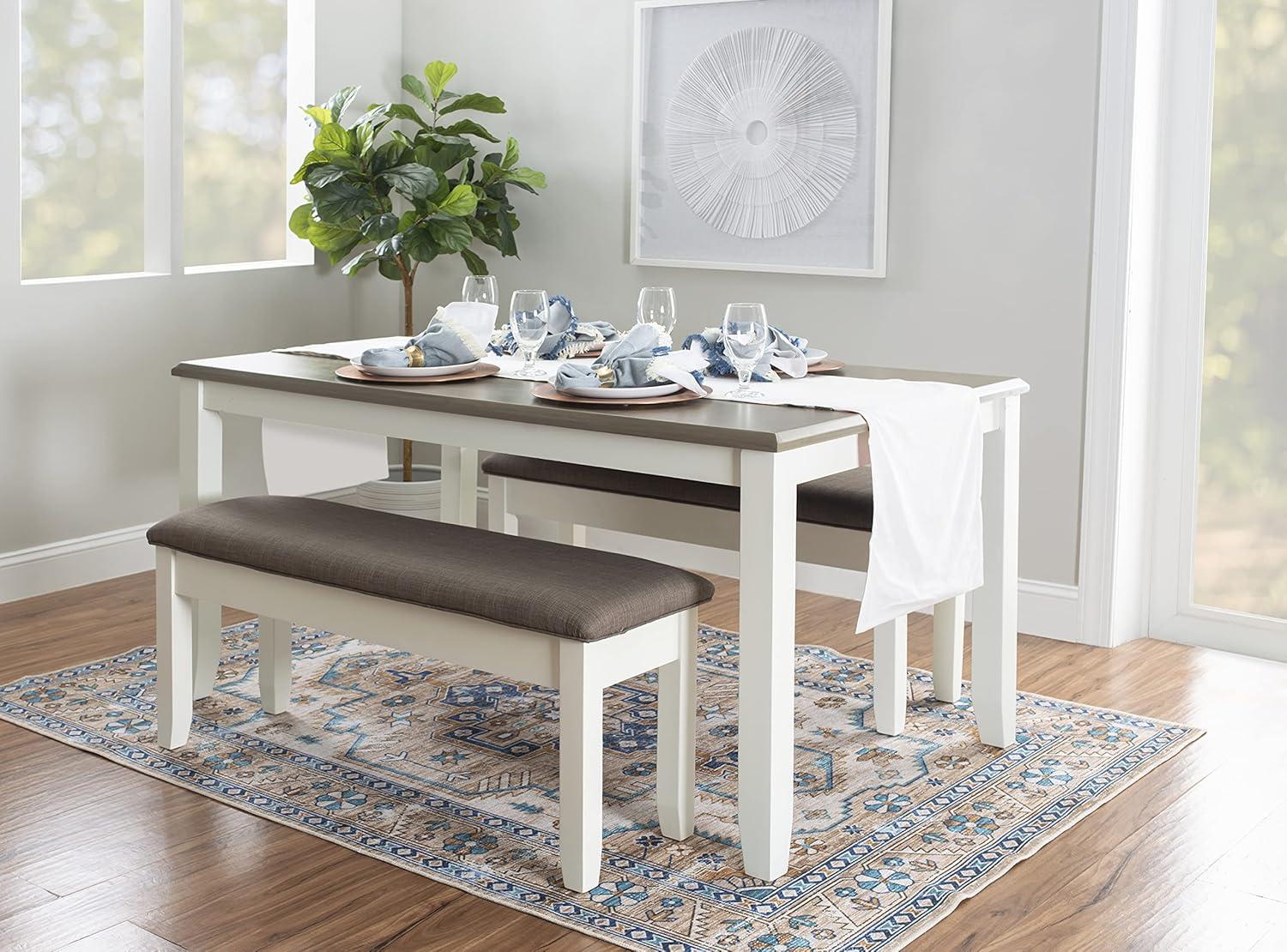 Vanilla White and Rustic Taupe Rubberwood Dining Table for Six